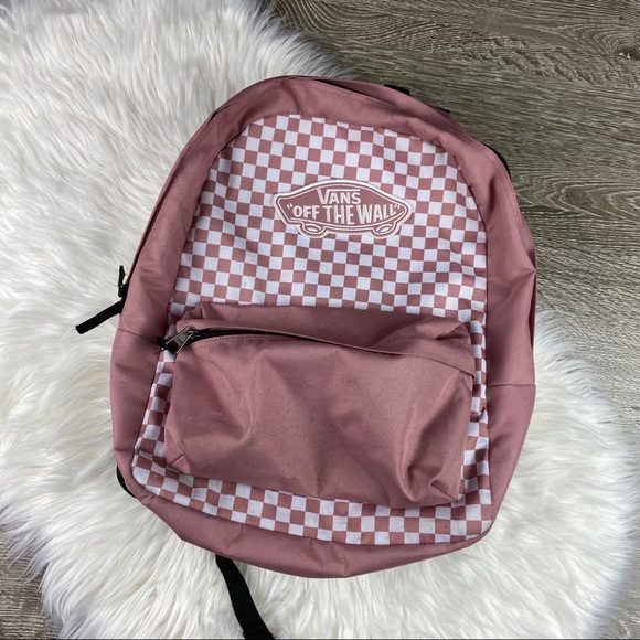 pink checkered backpack vans